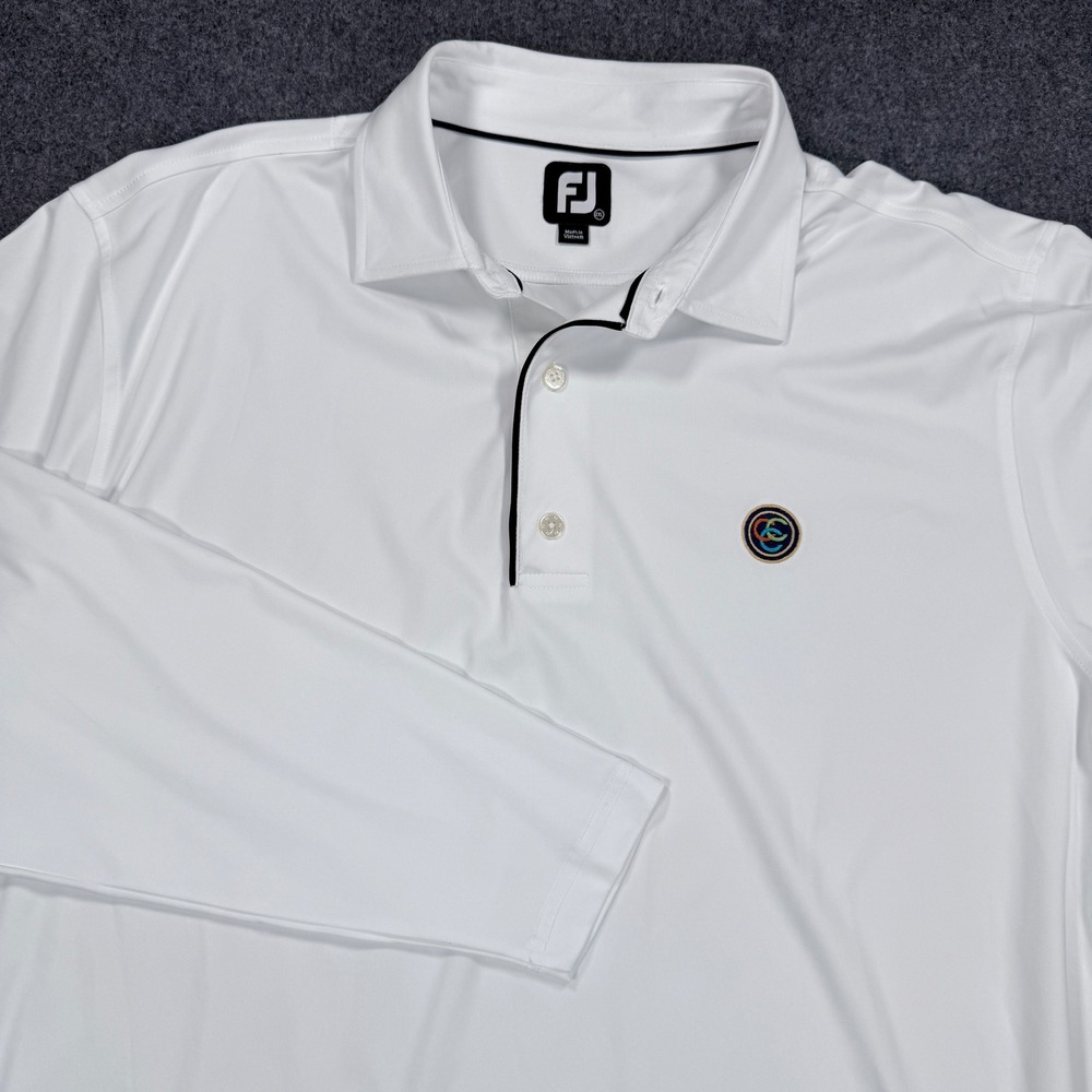 FootJoy Men White Long Sleeve Golf Polo Shirt 2XL Performance Breathable FJ